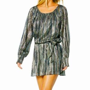 Ramy Brook Women's Black with metallic threads Long-Sleeve Rib Mini Dress L